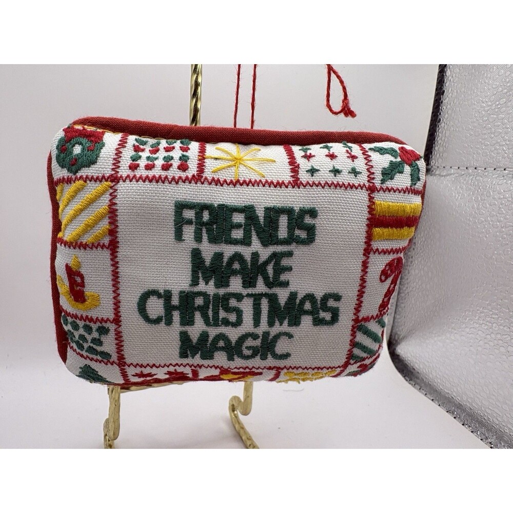 Vintage Friends Make Christmas Magic Mini Pillow Ornament Primitive Decor